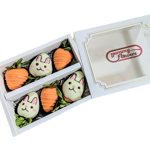 6pcs Bunny & Carrot Chocolate Strawberries Gift Box